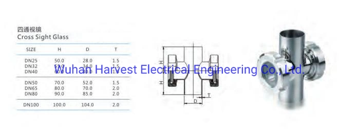 Sanitary Stainless Steel DN25/DN32/DN40/DN50/DN65/DN80/DN100 Cross Sight Glass